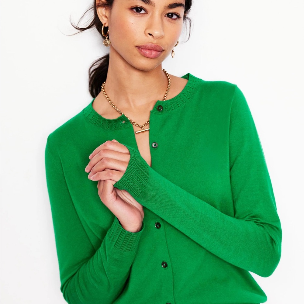 Boden Green Crewneck Button Cardigan